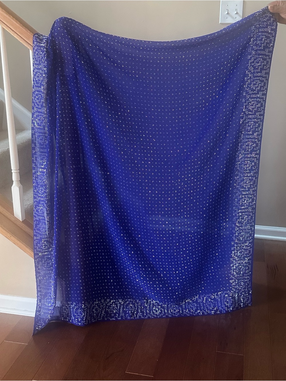 Blue Georgette Bollywood Saree Sari. Rhinestones on Border, palla + Blouse